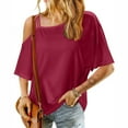 thumbnail image 5 of Otntypg Women's Sexy Off Shoulder Tops 2025 Fashion T Shirts Strappy Tunic Blouses Summer Short Sleeve Loose Fit Casual Beach Vacation Tees Wine M, 5 of 8