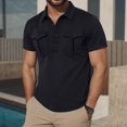 thumbnail image 2 of Mens Simple New Long Placket Buttoned Lapel Double Pocket Solid Color Short Sleeve Casual ShirtSize XXXL, 2 of 4