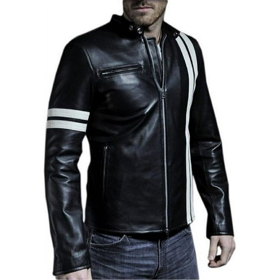 Mens Leather Jacket Slim Fit Biker Motorcycle Genuine Lambskin Jacket Coat A192