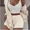 Beige, variant on Women's Flannel Velvet Pajamas Set Sexy Crop Top Shorts Coat 3 Pieces Suit Sleepwear 2023 New Casual Soft Homewear Pyjamas S-3XL