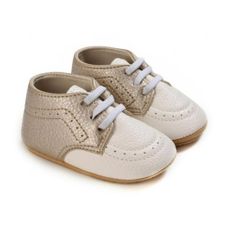 Baby Boys Girls Oxford Shoes Hard Bottom Lace Up Sneaker PU Leather Moccasin Infant Toddler First Walker Uniform Dress Loafer Shoes 0-18Months