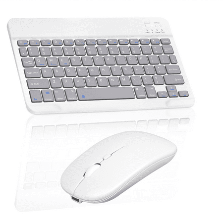 Rechargeable Bluetooth Keyboard and Mouse Combo Ultra Slim Full-Size Keyboard and Ergonomic Mouse for Lava Agni 5G and All Bluetooth Enabled Mac/Tablet/iPad/PC/Laptop - Stone Grey with Purple Mouse