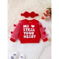 thumbnail image 4 of Bagilaanoe 3pcs Newborn Baby Girl Valentine's Day Clothes Heart Letter Print Long Sleeve Romper Tops + Trousers + Headband 3M 6M 9M 12M 18M 24M Infant Casual Pants Set, 4 of 9