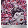 thumbnail image 1 of Soimoi Cotton Poplin Fabric News Paper & Women Face Print Fabric by Yard 42 Inch Wide, 1 of 1