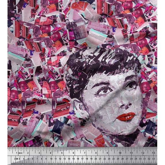 Soimoi Cotton Poplin Fabric News Paper & Women Face Print Fabric by Yard 42 Inch Wide