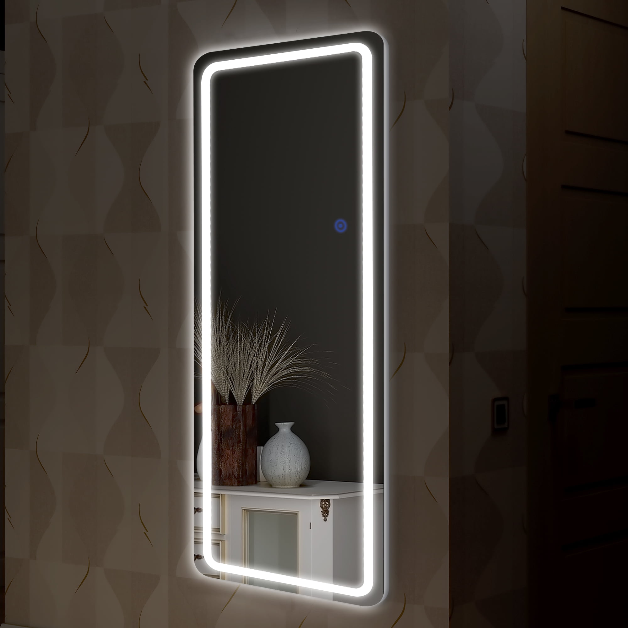 MAYEERTY 63"x16" Frameless Led Mirror Full Length Mirror Flat Floor / Wall Mirror With Light, Silver