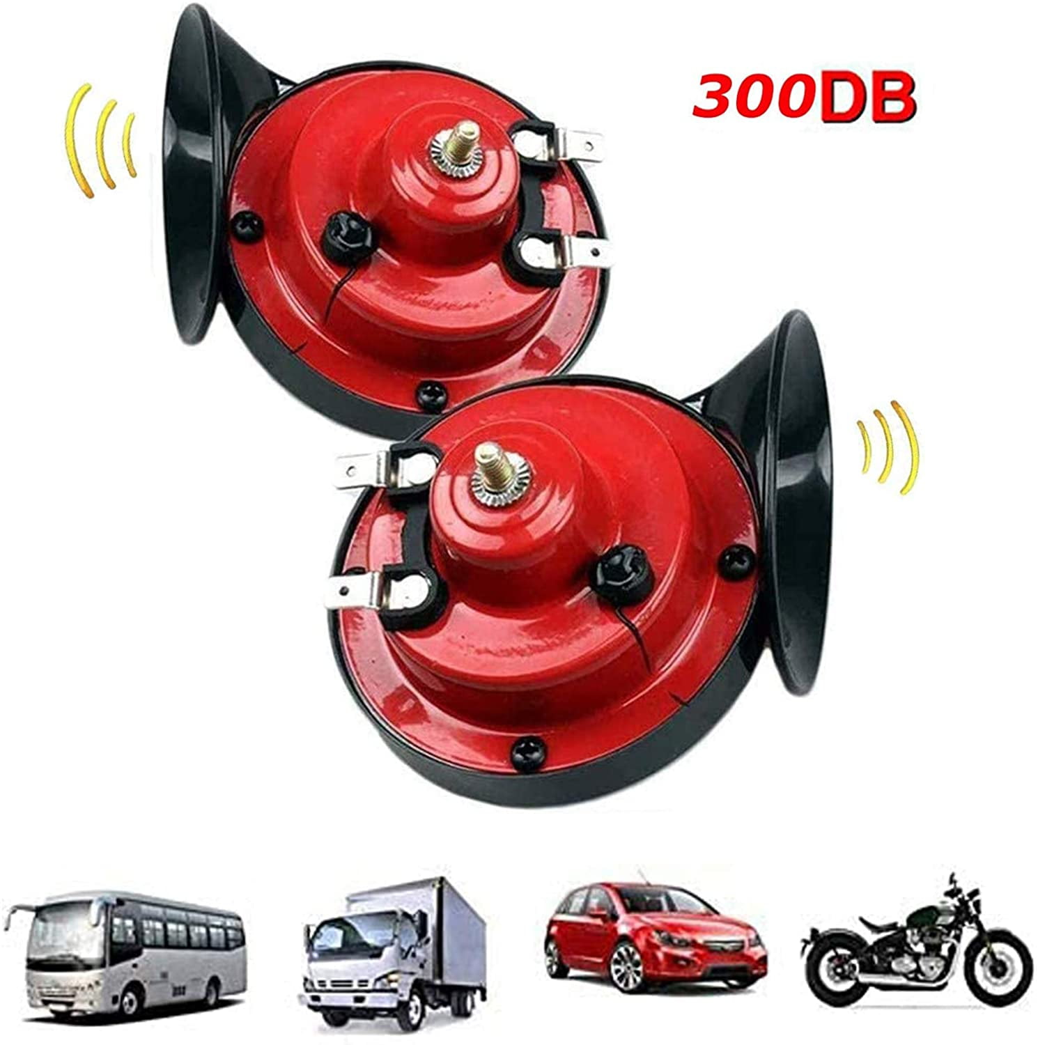【2 Pack】 300DB Super Loud Train Horn for Truck Train Boat Car Air Electric Snail Singl0e Horn 12v Waterproof Double Horn Raging Sound Raging Sound for Car Motorcycle 
