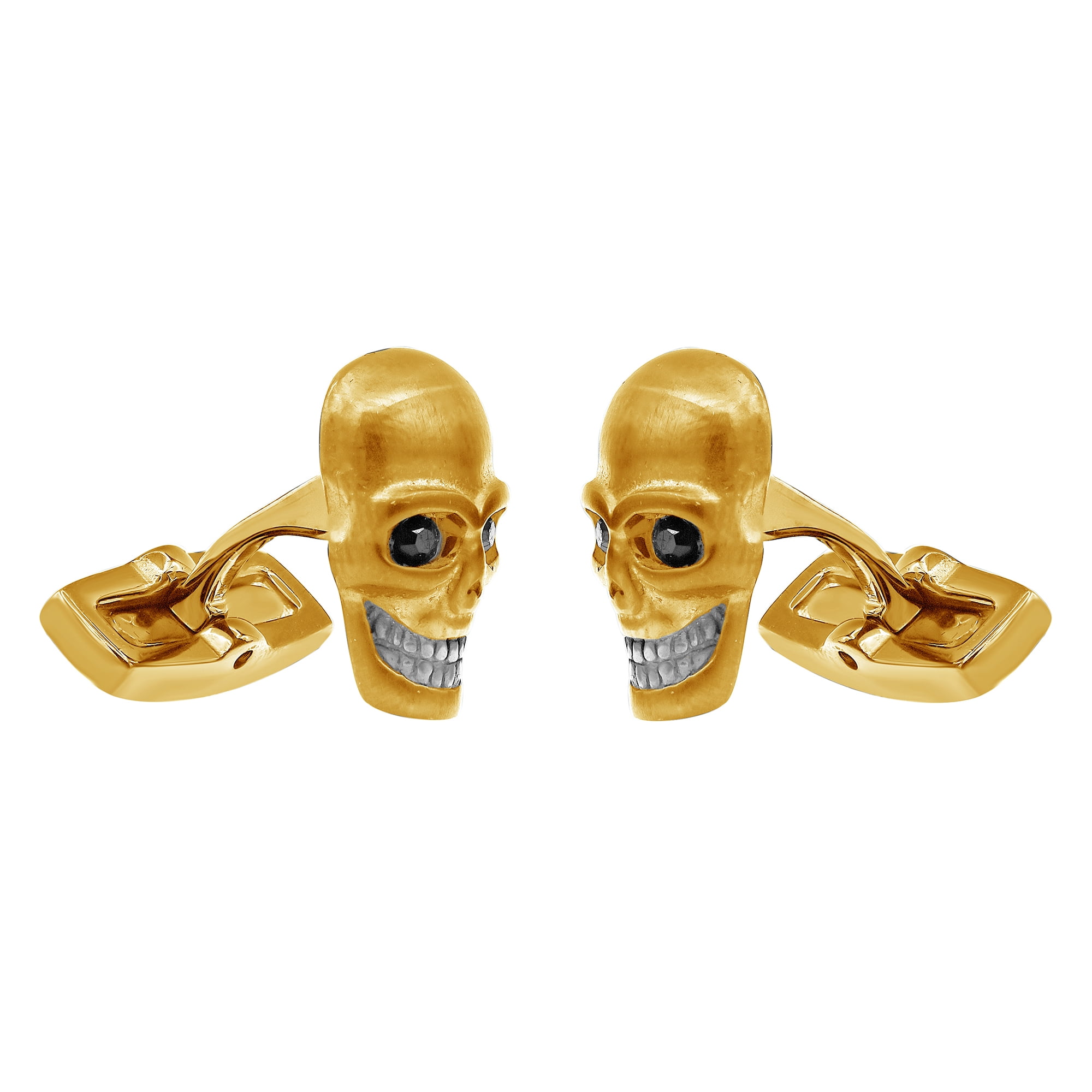 Arista Black Cubic Zirconia Men's Skull Cuff Links in Gold Plated Stainless Steel