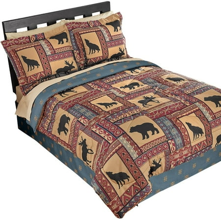 Aztec Woodland Lodge Bedding Set With Moose Bears And Wolves