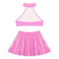 thumbnail image 6 of YONGHS Women's Shiny Metallic Halter Neck Crop Top + Mini Skirt Two Piece Rave Outfits Set Hot Pink L, 6 of 7