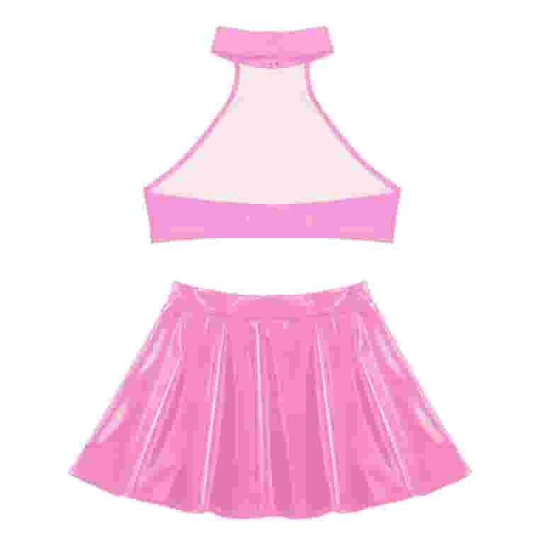 YONGHS Women's Shiny Metallic Halter Neck Crop Top + Mini YONGHS Women's Shiny Metallic Halter Neck Crop Top + Mini