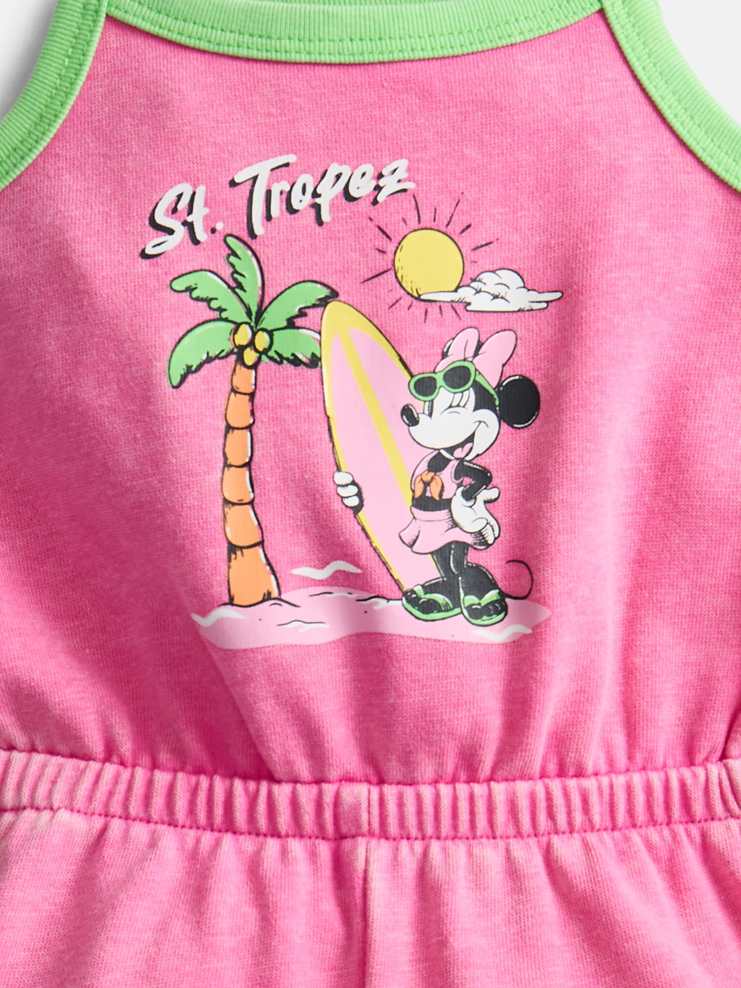 Minnie Mouse Baby Girls Sleeveless Graphic Romper with Matching Bow Headband, Sizes 0/3M-24M