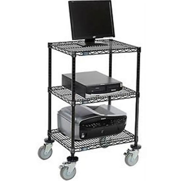 24 x 18 x 39 in. 3-Shelf Mobile Wire Printer Stand - Black