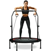 RAVS 40'' inch Black Foldable Mini Trampoline Rebounder for Kids and Adults with Height Adjustable Handle