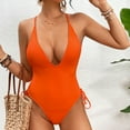 thumbnail image 7 of Generic Women Plunging One Piece Swimsuit Sexy V Neck Backless Cross Tie High Cut One-Piece Bathing Suit Swimwear, 7 of 7