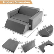 OLAKIDS Modular Kids Play Couch, 8PCS Toddler Sectional Sofa Building Fort for Playroom, Bedroom, Imaginative Convertible Floor Cushion, Foam Set for Boys and Girls (Grey)