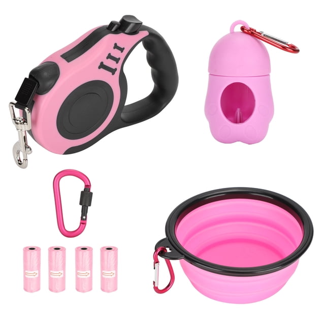 Correa para Perro, Perro Retráctil Ligero De 5 M Correa Retráctil para Perro Correa para Perro Dispensador De Tazón Plegable Diseño Elevado Jadeshay A