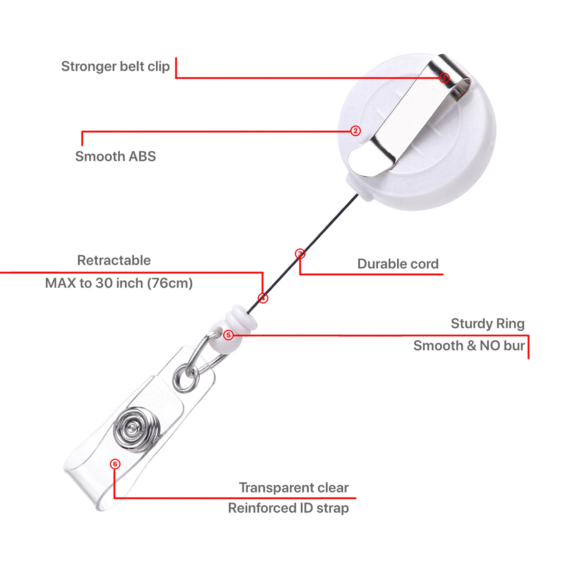 QREEL Retractable Badge Holders, Badge Reels with Belt Clip for ID Cards & Work Badges (100-Pack, White)