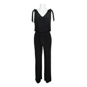 Laundry V-Neck Tie Shoulder Blouson Elastic Waist Solid Jumpsuit-BLACK / 6