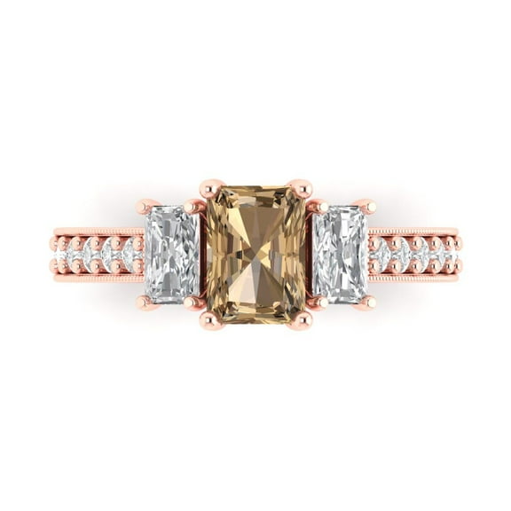 Clara Pucci 14K Rose Gold 1.88ct Champagne Three-Stone Ring for Women
