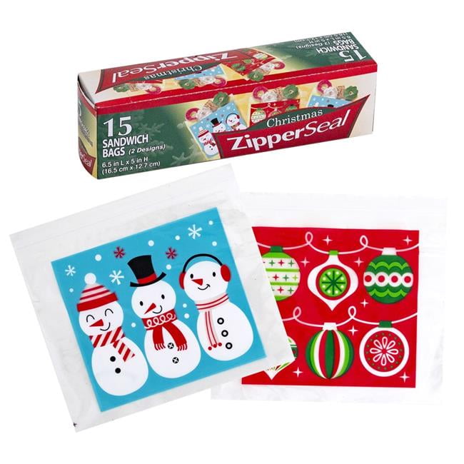 DDI 2340200 15 Count Zipper Sandwich Bags, Christmas Prints Case of