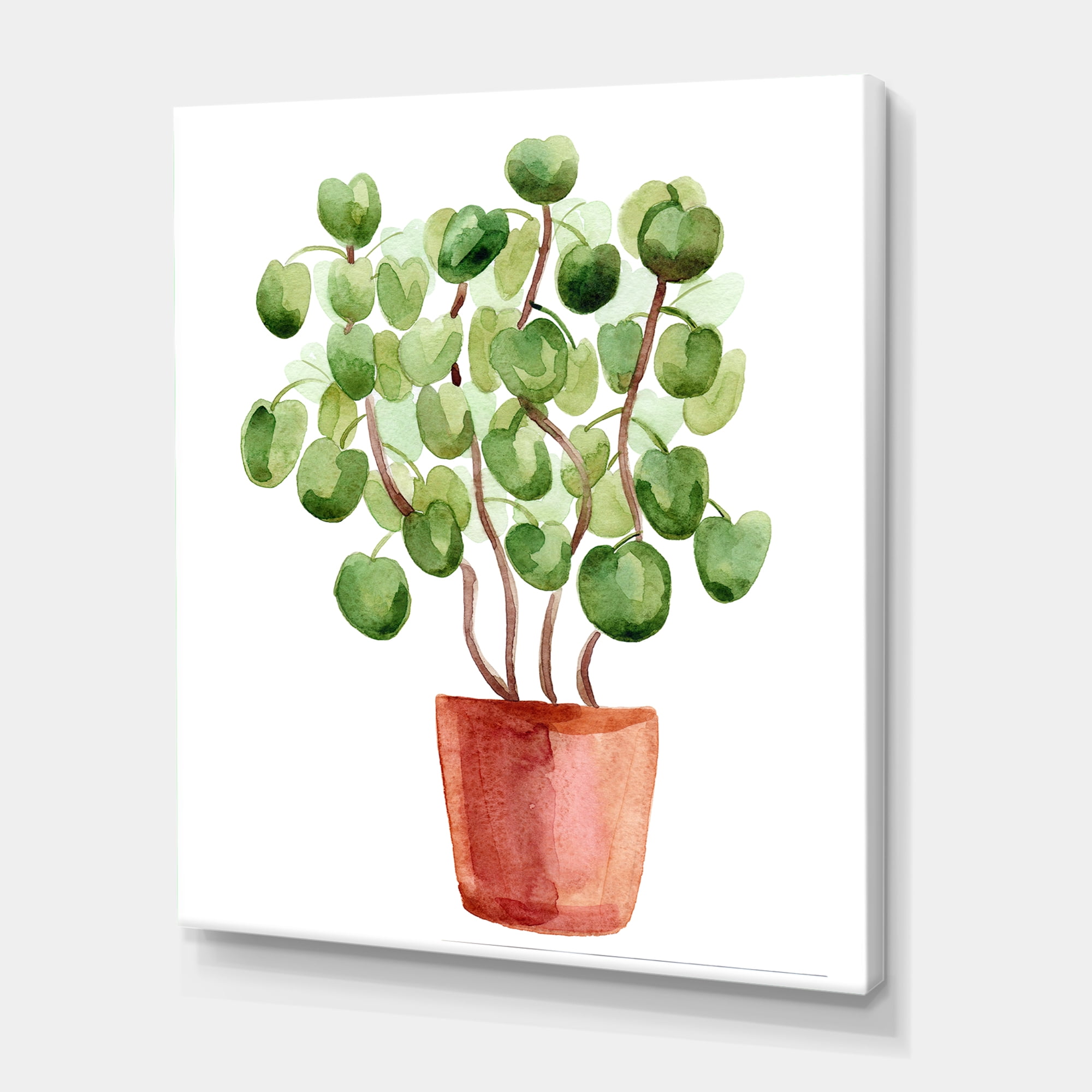Abstract Chinese Money Plant In Pot 8 in x 12 in Painting Canvas Art Print, by Designart