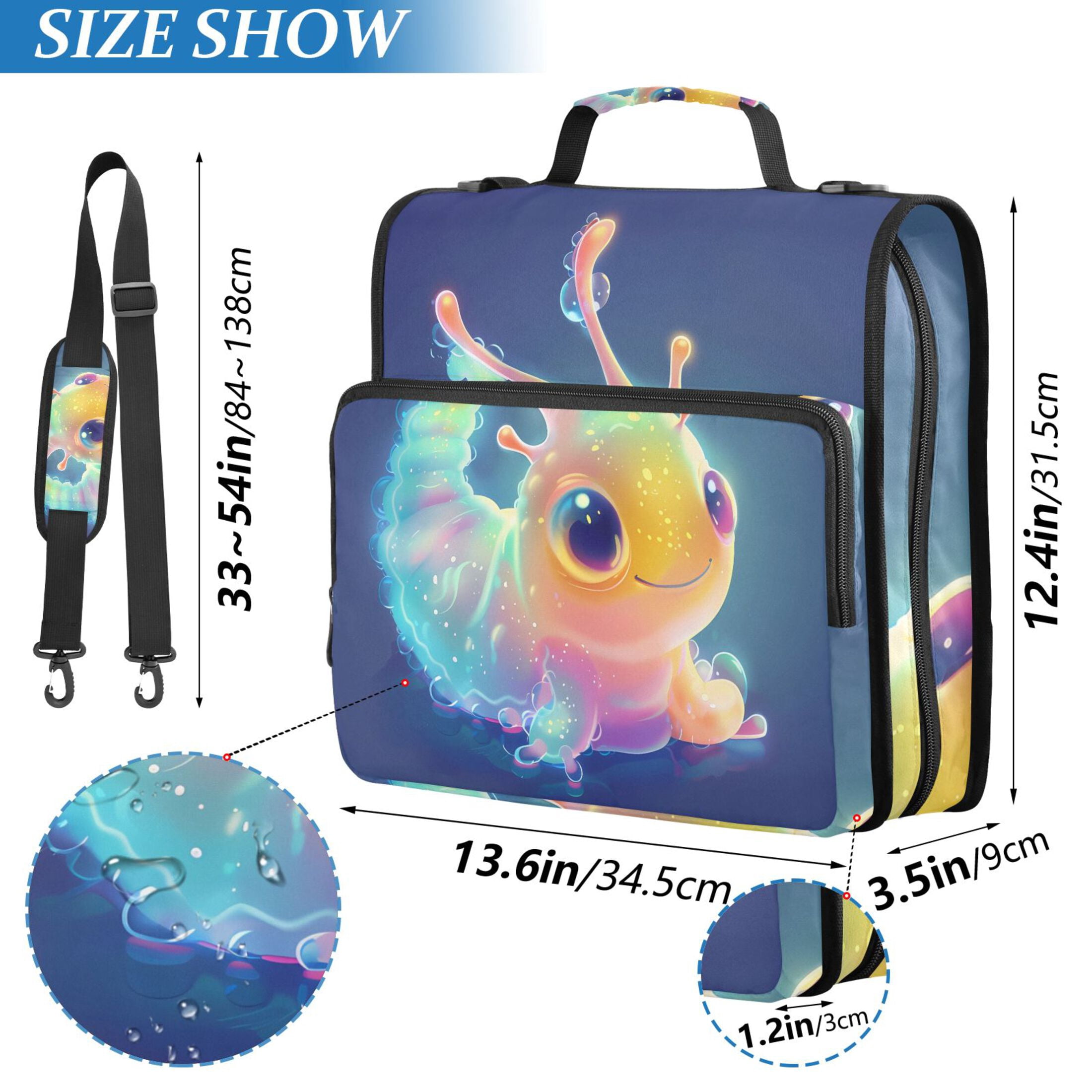 3 Ring Zipper Binder with Shoulder Strap Waterproof Trapper Keeper 2 Inch D-Ring 500 Sheets Capacity Cute Glow Sea Slug