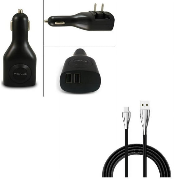 2-in-1 2-Port USB Car Home Charger w Power Cord Type-C 6ft USB Cable Z9L for Alcatel 3V (2019) - ASUS ROG Phone 2 - BLU G9 Pro - BOLD N1 - Coolpad Legacy S - Google Pixel 4 XL - LG G8X ThinQ