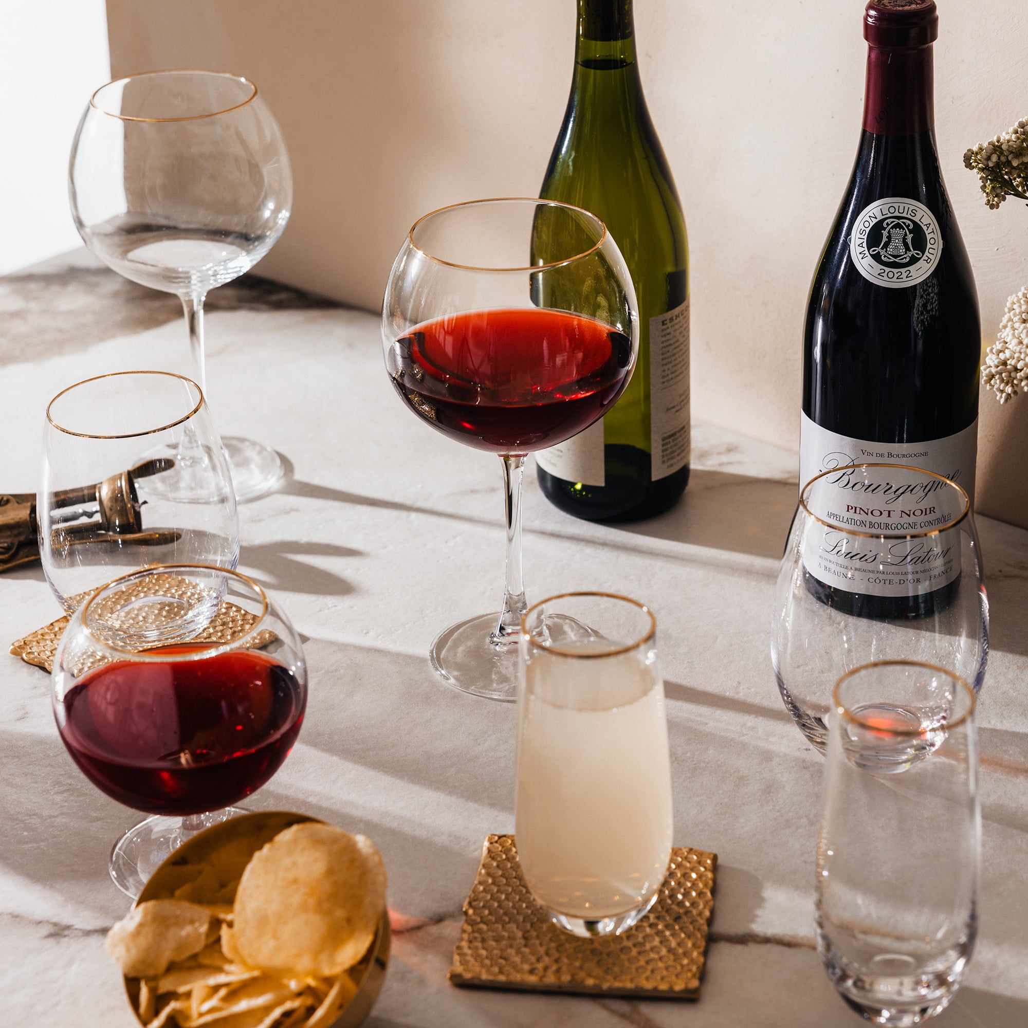 Thyme & Table 18 fl oz Stemless Wine Glasses with Gold Rim, Set of 4