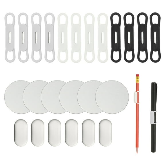 Uxcell 12 Pcs Magnetic Pen Pencil Holder, Silicone Flexible Pencil Holder Adjustable Organizer Clip with 6 Metal Sheet for Refrigerator Whiteboards Desk Clipboard, Black/Gray/White