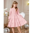 thumbnail image 3 of Arshiner Girls Dress Fall Boho Long Sleeve Shirred Smocked Tiered Party Dresses with Pockets, 3 of 6