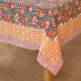 thumbnail image 3 of Vibrant Red Floral Handblock Print Cotton Tablecloth, Cotton Teal Blue Dining Table Cover – Washable, Durable, Decorative Indian Linen, For Dining Table, (60x90 Inches), 3 of 5