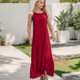 thumbnail image 4 of Gibobby Vestido de verano casual para mujer Vestido de tirantes anchos ligeros con cuello de encaje a la moda para mujer Color sólido transpirable suelto(Rojo,M), 4 of 5