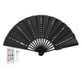 thumbnail image 1 of Ventilador plegable de mano chino con luces LED de colores brillantes y control remoto para espectáculos y presentaciones en escenarios (negro)., 1 of 5