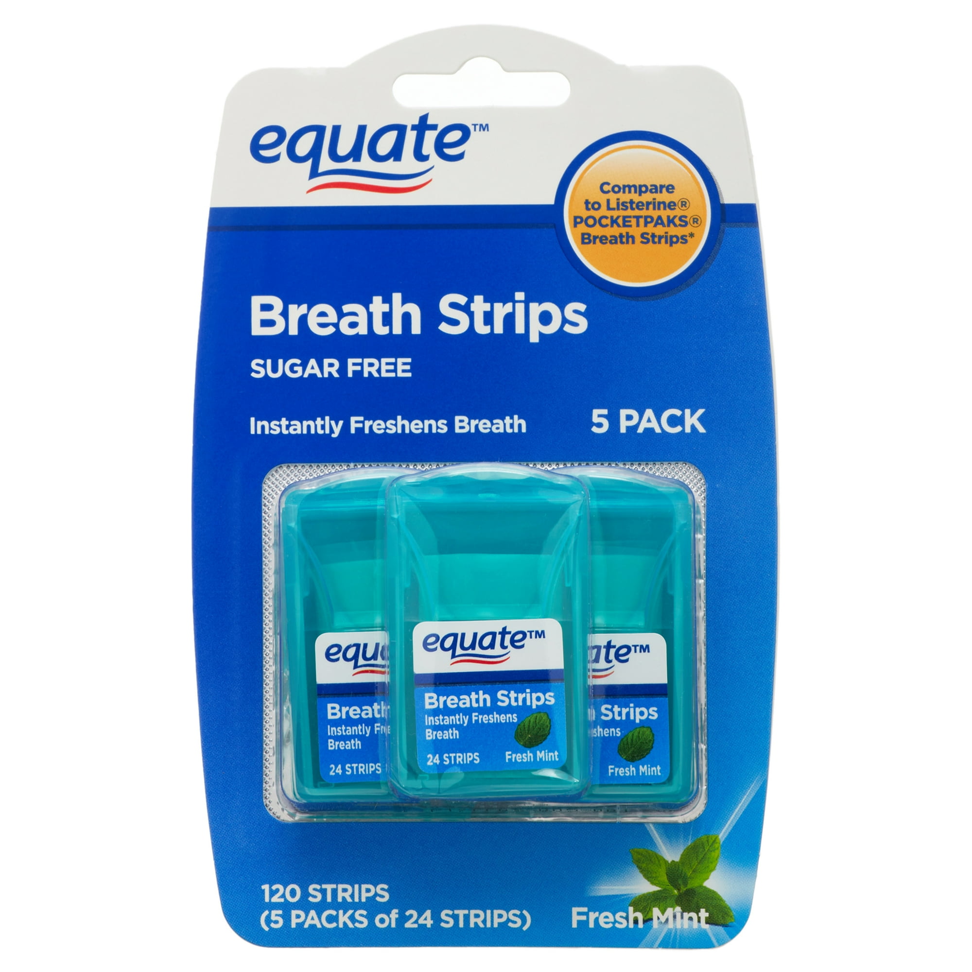 Equate Sugar Free Breath Strips, Fresh Mint, 120 Count (5 Packs of 24)