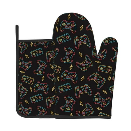 

Gaeub Colorful Game Controller Print Oven Mitts and Pot Holders Sets of 2 Heat Resistant Pad Cooking Gloves for Baking BBQ Home Decor
