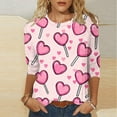 thumbnail image 2 of Valentines Day Shirts Womens Love Heart Printed Graphic Tee 3/4 Sleeve Crew Neck Casual Tshirts Holiday Tops (3XL, Pink B), 2 of 5