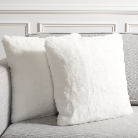 Safavieh Flayn 18" x 18" Contemporary Faux Fur Decorative Pillows, White (Set of 2)