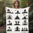 thumbnail image 5 of 1pc Halloween Silhouette Flannel Blanket - Soft & Warm, 2D Flat Print with Church, Crosses, Graves, Bats, Fence & Cemetery Designs, Perfect for Sofa, Office, Bed, Camping & Travel, All-Season Gift, C, 5 of 10