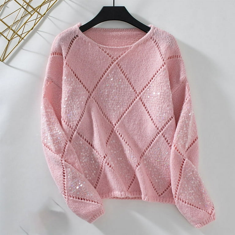 Womens Sequin Hollow Out Knit Sweater Fall Winter Long Womens Sequin Hollow Out Knit Sweater Fall Winter Long
