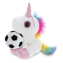DolliBu White Unicorn Sparkle Eyes Stuffed Animal with Soccer Ball Plush - Huggable Unicorn, Adorable Playtime Plush Toy, Wildlife Gift, Super Soft Plush Doll Animal Toy for Kids and Adults - 8 Inch