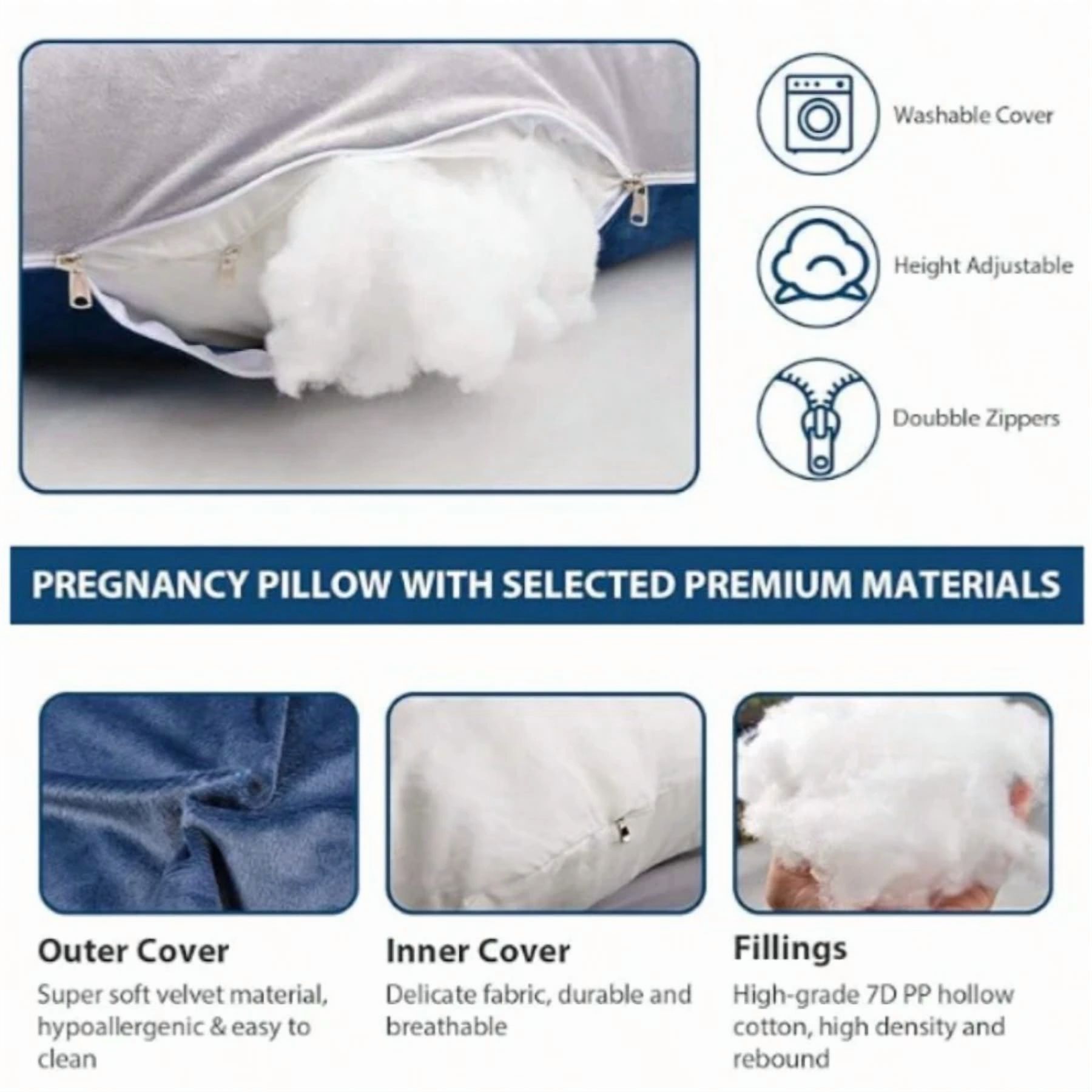 Best-selling U-shaped pregnant pillow - promotes side sleeping, supports the waist and abdomen. An essential item for pregnant women when sleeping.