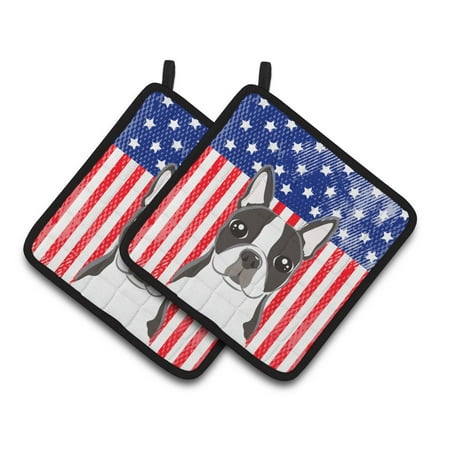 

Caroline s Treasures BB2133PTHD Flag and Boston Terrier Pair of Pot Holders 7.5HX7.5W multicolor