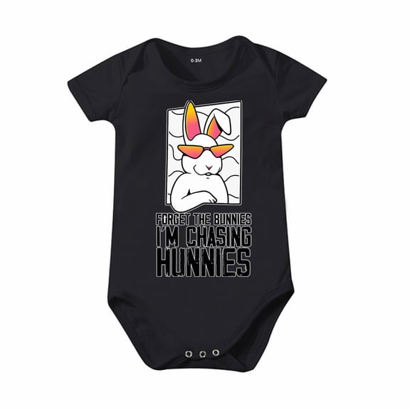 Gunia Baby Boy Girl Easter Outfit Cartoon Bunny Print Short Sleeve Romper Clothes Sets 0-24 Months