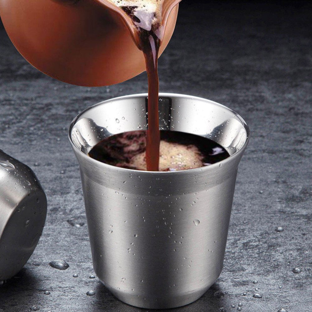 Yvsxxv 160ml Double Wall Stainless Steel Espresso Cup With Saucer Home Use 1Set
