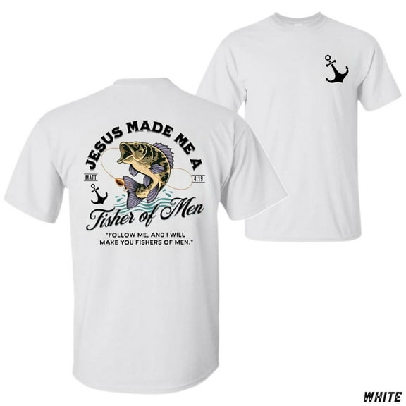 Fisher of Men T-Shirt – Bass Fish Christian Shirt for Outdoorsmen – Matthew 4:19 Bible Verse Tee – Faith and Fishing Gift for Men
