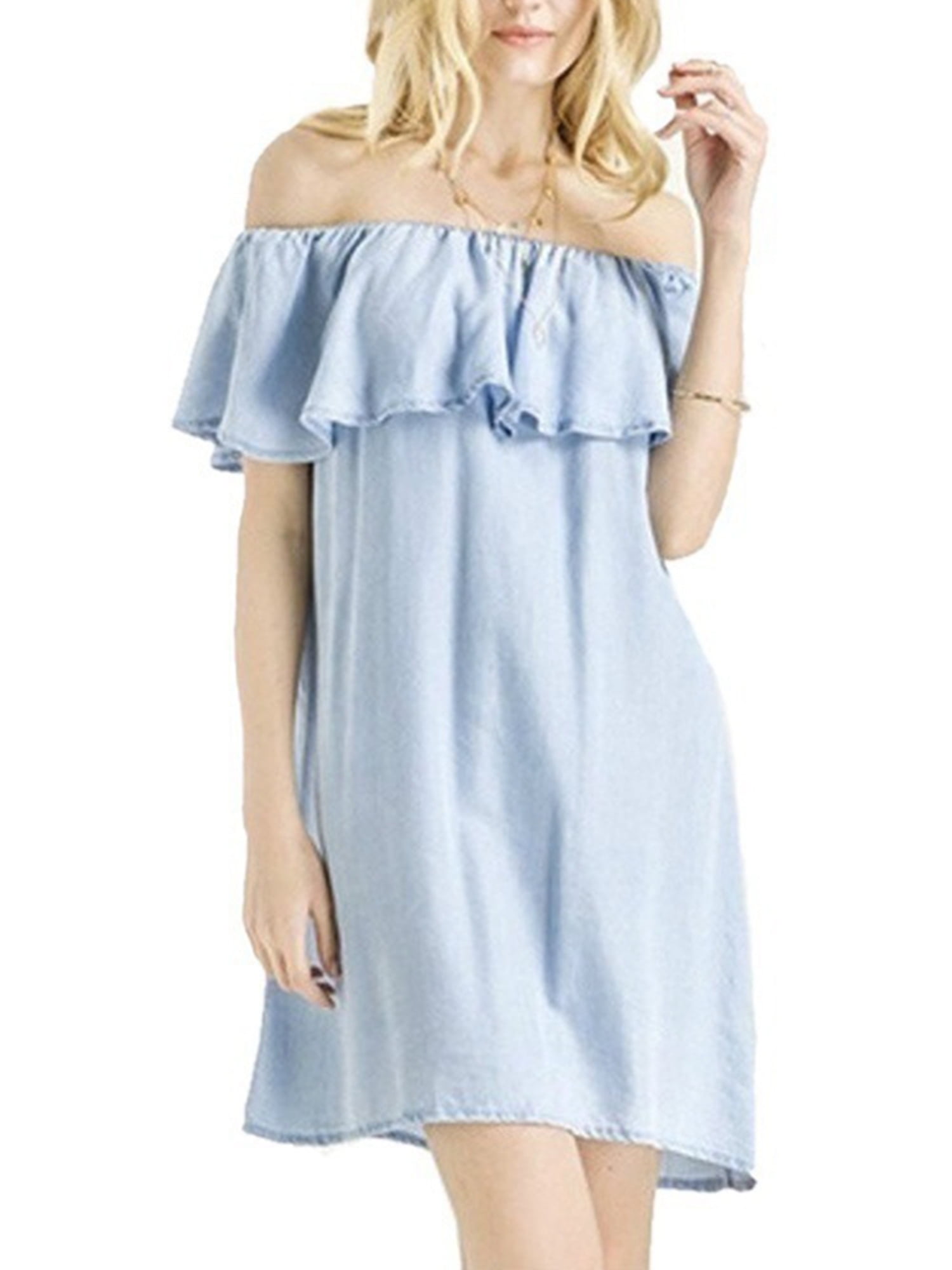 off shoulder denim shirt dress