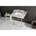 thumbnail image 2 of Kingston Brass LMS3030MBSQ7 Pemberton 30" Carrara Marble Console Sink with Brass Legs (8-Inch, 3-Hole), Carrara Marble White/Brushed Brass, 2 of 8