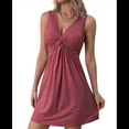 thumbnail image 2 of Vestido de Verano Elegante con Escote en V y Volantes, Sin Mangas, Ajustado, para Fiesta, Club, Color Rojo, Talla M, 2 of 10