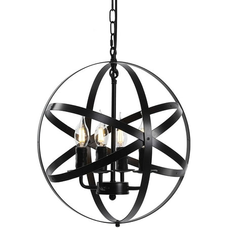

Lika 4-Light Farmhouse Chandeliers Rustic Industrial Light Fixture with Spherical Shade Black Pendant Lighting for Dining Room Kitchen Island Foyer (4-Light Black)